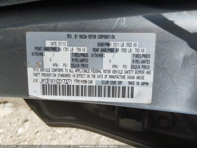 2013 Mazda Mazda2 Sport მანქანა იყიდება აუქციონზე, vin: JM1DE1KYXD0170271, აუქციონის ნომერი: 45668210