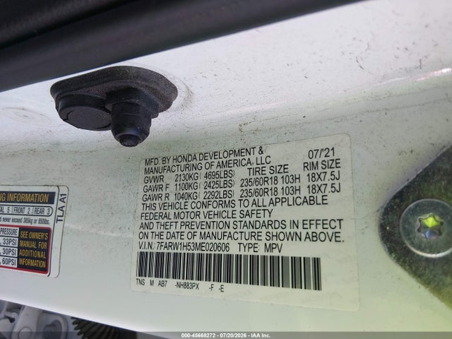 7FARW1H53ME020606 Honda Cr-v 2wd Ex