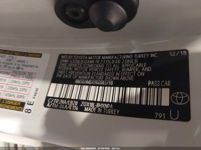 2019 Toyota C-hr Limited მანქანა იყიდება აუქციონზე, vin: NMTKHMBX9KR083798, აუქციონის ნომერი: 45668286