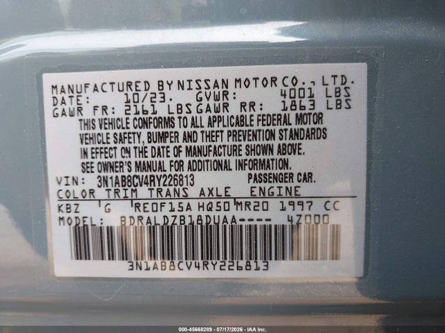 3N1AB8CV4RY226813 Nissan Sentra Sv Xtronic Cvt