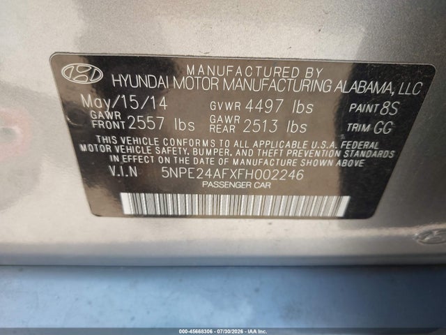 Продаж на аукціоні авто 2015 Hyundai Sonata Se, vin: 5NPE24AFXFH002246, номер лоту: 45668306