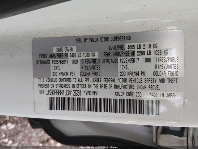 Продаж на аукціоні авто 2018 Mazda Cx-5 Sport, vin: JM3KFBBM1J0413931, номер лоту: 45668312