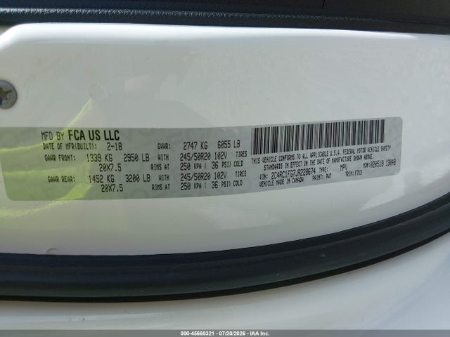 2018 Chrysler Pacifica Touring Plus მანქანა იყიდება აუქციონზე, vin: 2C4RC1FG7JR228674, აუქციონის ნომერი: 45668321