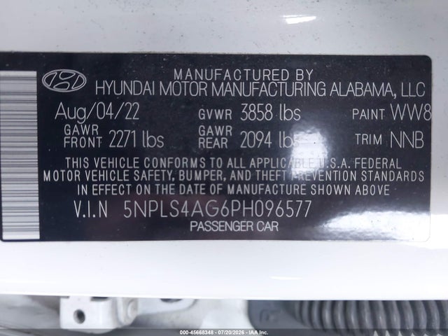 Aukcja sprzedaży 2023 Hyundai Elantra Sel, vin: 5NPLS4AG6PH096577, numer aukcji: 45668348