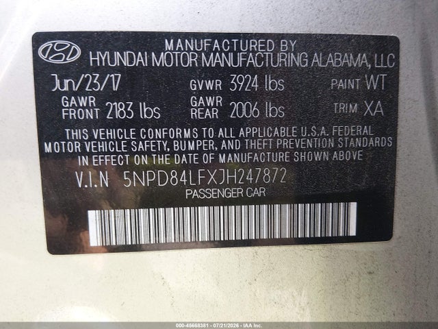 Aukcja sprzedaży 2018 Hyundai Elantra Sel, vin: 5NPD84LFXJH247872, numer aukcji: 45668381