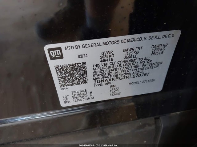 45668385 :رقم المزاد ، 3GNAXKEG3RL270767 vin ، 2024 Chevrolet Equinox Fwd Lt مزاد بيع
