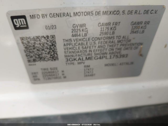 Aukcja sprzedaży 2023 Gmc Terrain Fwd Sle, vin: 3GKALMEG4PL175393, numer aukcji: 45668424