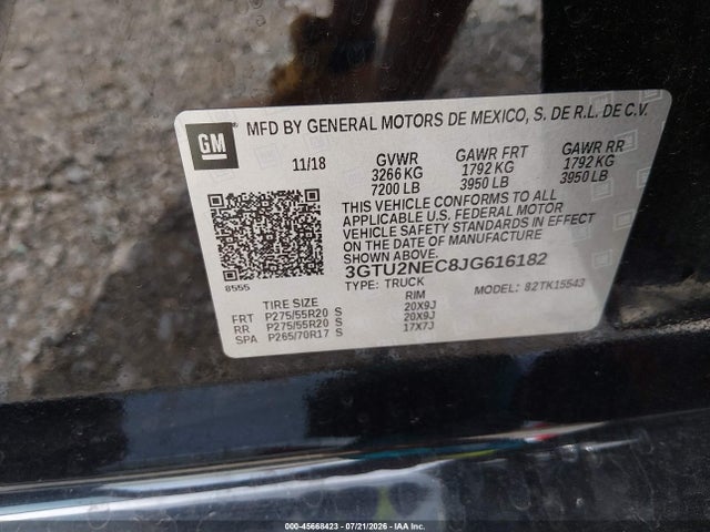 Aukcja sprzedaży 2018 Gmc Sierra 1500 Slt, vin: 3GTU2NEC8JG616182, numer aukcji: 45668423