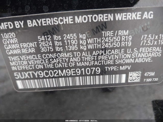 Продажа на аукционе авто 2021 Bmw X3 M40i, vin: 5UXTY9C02M9E91079, номер лота: 45668432