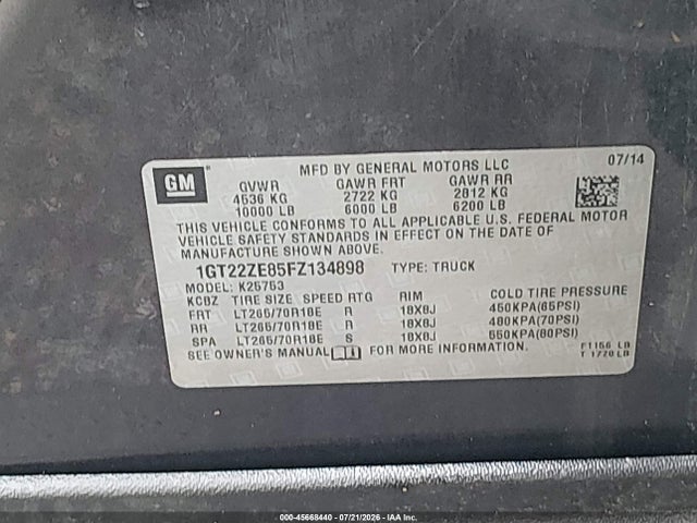 Aukcja sprzedaży 2015 Gmc Sierra 2500hd Slt, vin: 1GT22ZE85FZ134898, numer aukcji: 45668440