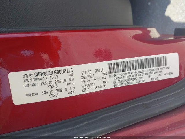 Aukcja sprzedaży 2014 Chrysler Town & Country S, vin: 2C4RC1HG4ER201452, numer aukcji: 45668459