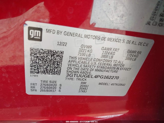Aukcja sprzedaży 2023 Gmc Sierra 1500 4wd  Short Box Denali, vin: 3GTUUGEL4PG162270, numer aukcji: 45668480