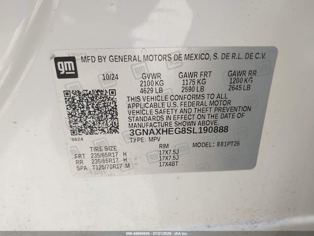 Продаж на аукціоні авто 2025 Chevrolet Equinox Fwd Lt, vin: 3GNAXHEG8SL190888, номер лоту: 45668500
