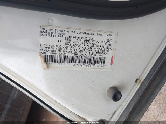 Aukcja sprzedaży 2000 Lexus Rx 300, vin: JT6HF10U2Y0109699, numer aukcji: 45668502