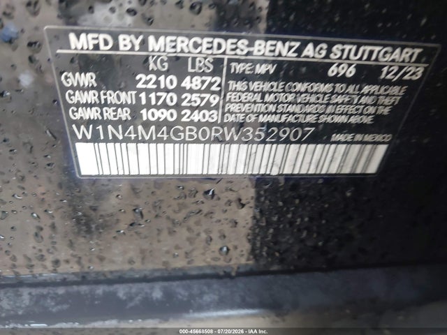 45668508 :رقم المزاد ، W1N4M4GB0RW352907 vin ، 2024 Mercedes-benz Glb 250 مزاد بيع