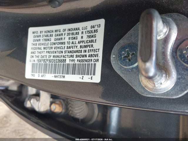 Продажа на аукционе авто 2013 Honda Civic Lx, vin: 19XFB2F50DE036688, номер лота: 45668521