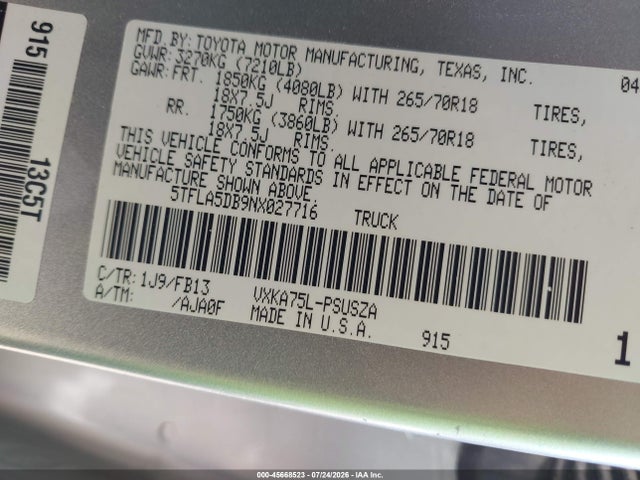 Toyota Tundra Sr5 2022 5TFLA5DB9NX027716 Image 9