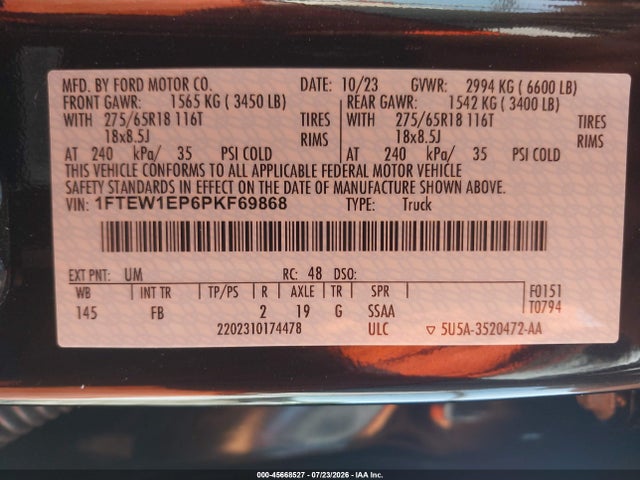 1FTEW1EP6PKF69868 Ford F-150 Xlt