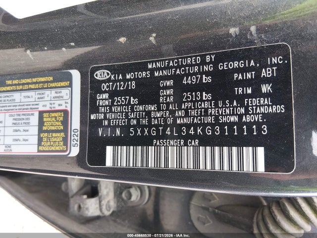 Продажа на аукционе авто 2019 Kia Optima Lx, vin: 5XXGT4L34KG311113, номер лота: 45668530
