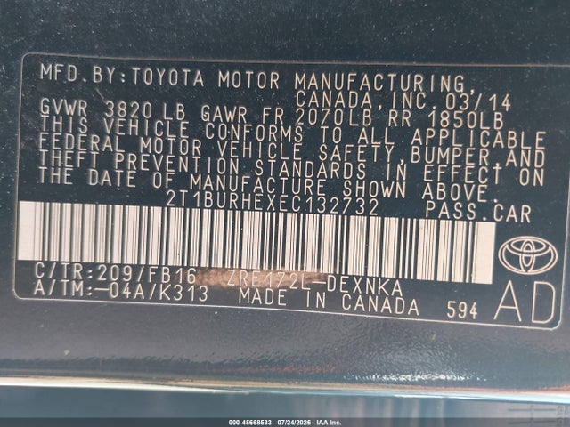Toyota COROLLA LE 2014 2T1BURHEXEC132732 Image 9