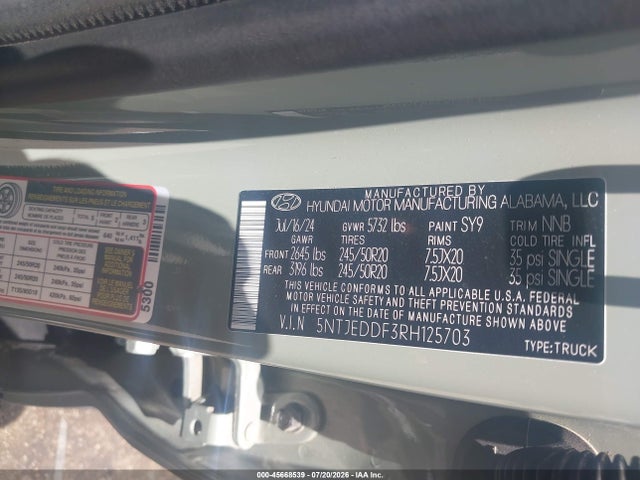 Продажа на аукционе авто 2024 Hyundai Santa Cruz Limited, vin: 5NTJEDDF3RH125703, номер лота: 45668539