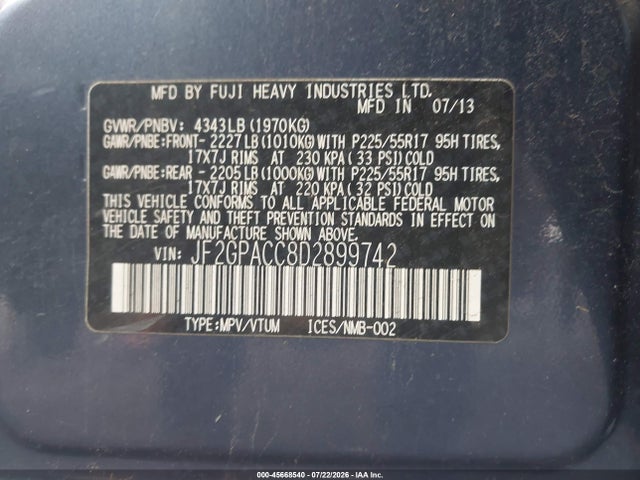 Продажа на аукционе авто 2013 Subaru Xv Crosstrek 2.0i Premium, vin: JF2GPACC8D2899742, номер лота: 45668540