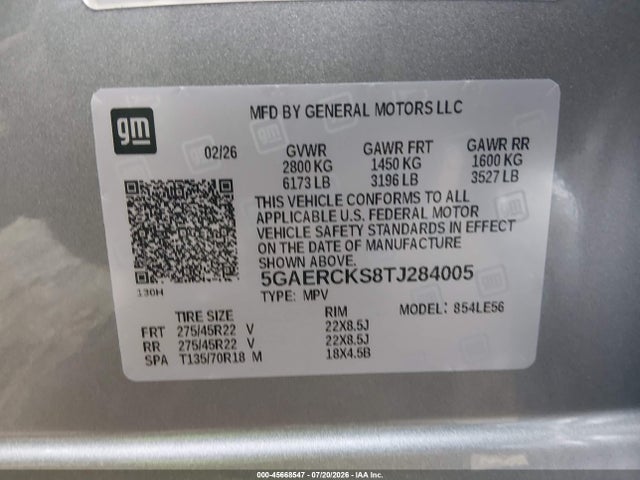 Aukcja sprzedaży 2026 Buick Enclave Avenir Fwd, vin: 5GAERCKS8TJ284005, numer aukcji: 45668547