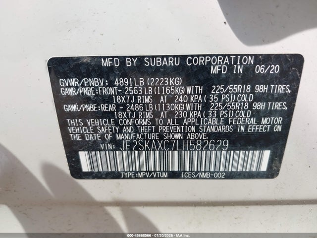 Aukcja sprzedaży 2020 Subaru Forester Touring, vin: JF2SKAXC7LH582629, numer aukcji: 45668566