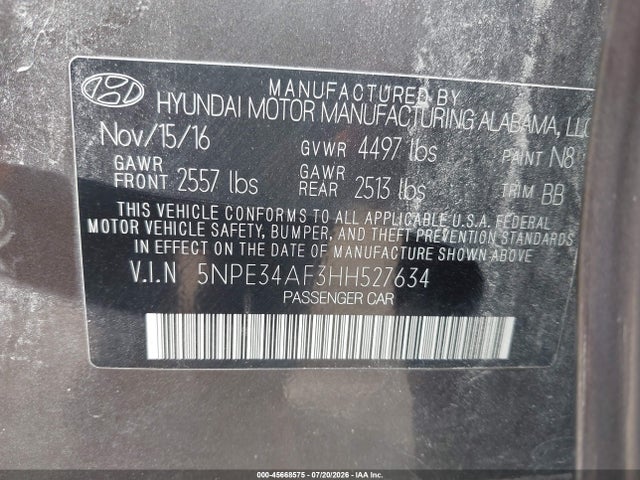 Продаж на аукціоні авто 2017 Hyundai Sonata Limited, vin: 5NPE34AF3HH527634, номер лоту: 45668575