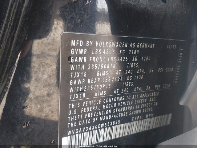Aukcja sprzedaży 2014 Volkswagen Tiguan Sel, vin: WVGAV3AX0EW553895, numer aukcji: 45668598