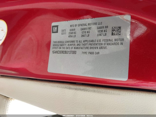 Aukcja sprzedaży 2011 Buick Lucerne Cxl, vin: 1G4HC5EM2BU137080, numer aukcji: 45668601