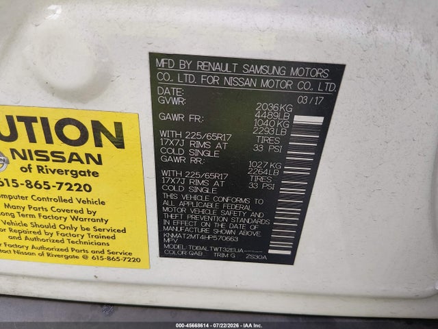 Nissan ROGUE SV 2017 KNMAT2MT4HP570663 Image 9