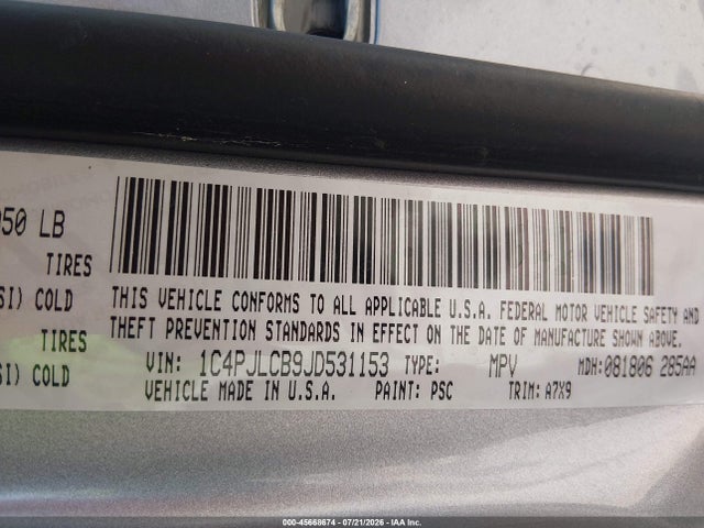 2018 Jeep Cherokee Latitude Fwd მანქანა იყიდება აუქციონზე, vin: 1C4PJLCB9JD531153, აუქციონის ნომერი: 45668674