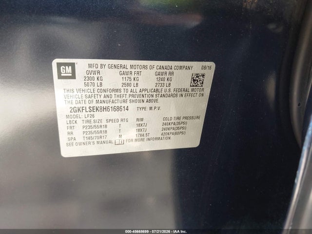 2017 Gmc Terrain Sle-1 მანქანა იყიდება აუქციონზე, vin: 2GKFLSEK8H6168614, აუქციონის ნომერი: 45668699
