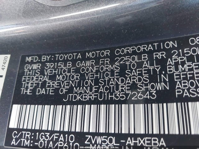 Toyota Prius Two 2017 JTDKBRFU1H3572643 Image 9