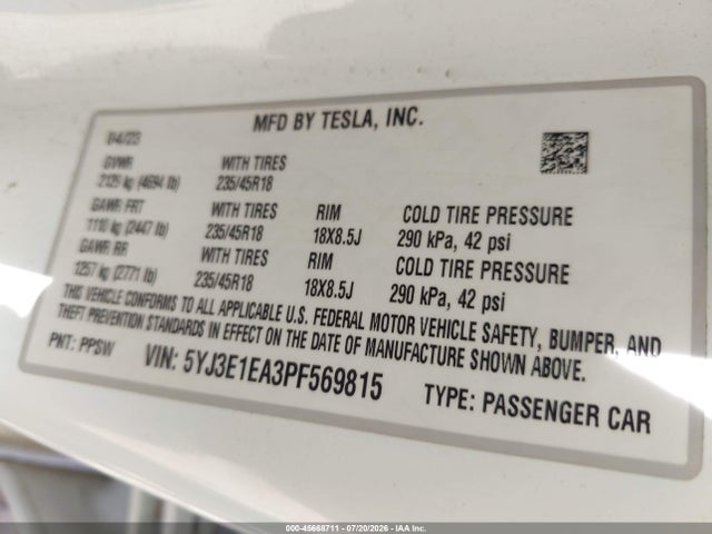 Tesla Model 3 Rear-wheel Drive 2023 5YJ3E1EA3PF569815 Image 9