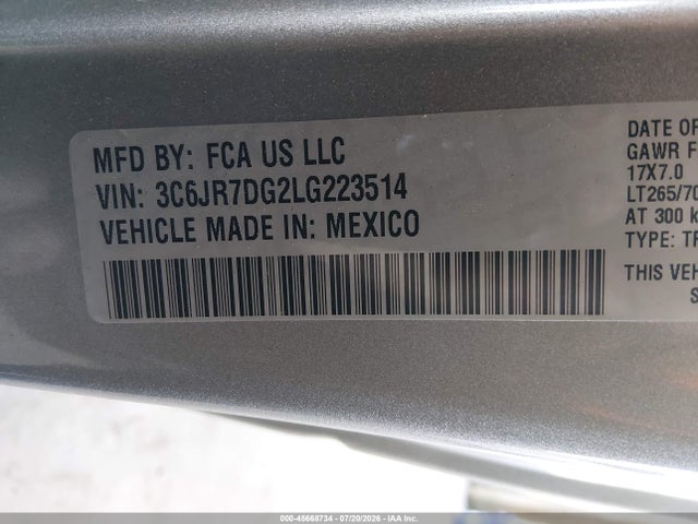 Продаж на аукціоні авто 2020 Ram 1500 Classic, vin: 3C6JR7DG2LG223514, номер лоту: 45668734