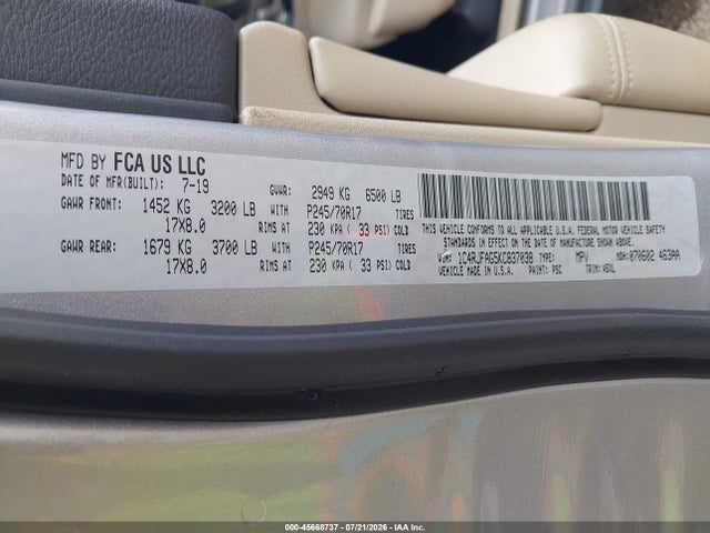 Продажа на аукционе авто 2019 Jeep Grand Cherokee Laredo E 4x4, vin: 1C4RJFAG5KC837038, номер лота: 45668737