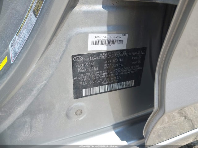 Продаж на аукціоні авто 2020 Hyundai Elantra Se, vin: 5NPD74LF3LH614472, номер лоту: 45668744