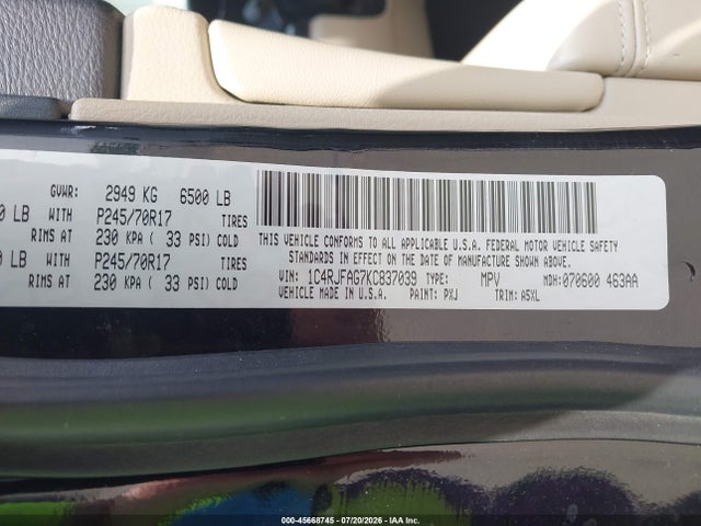 Aukcja sprzedaży 2019 Jeep Grand Cherokee Laredo E 4x4, vin: 1C4RJFAG7KC837039, numer aukcji: 45668745