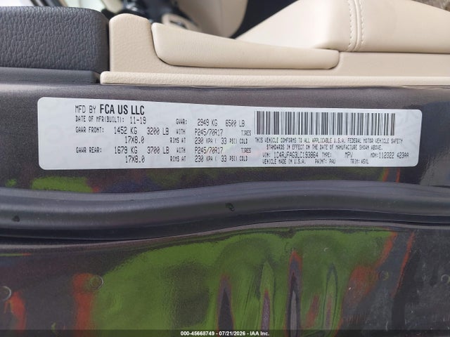 45668749 :رقم المزاد ، 1C4RJFAG3LC193864 vin ، 2020 Jeep Grand Cherokee Laredo E 4x4 مزاد بيع