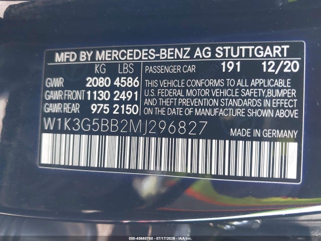 Aukcja sprzedaży 2021 Mercedes-benz Amg A 35 4matic, vin: W1K3G5BB2MJ296827, numer aukcji: 45668760