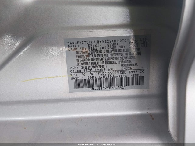 Aukcja sprzedaży 2023 Nissan Sentra Sv Xtronic Cvt, vin: 3N1AB8CVXPY269419, numer aukcji: 45668784