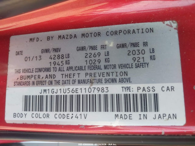 Aukcja sprzedaży 2014 Mazda Mazda6 I Sport, vin: JM1GJ1U56E1107983, numer aukcji: 45668806