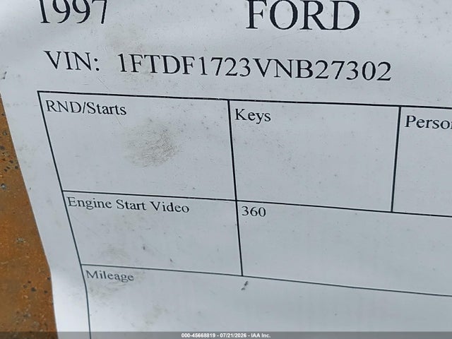 45668819 :رقم المزاد ، 1FTDF1723VNB27302 vin ، 1997 Ford F-150 Standard Standard/xl/xlt مزاد بيع