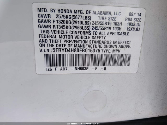 Продажа на аукционе авто 2015 Acura Mdx Advance Pkg W/entertainment Pkg, vin: 5FRYD4H80FB016376, номер лота: 45668831