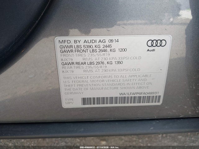 Aukcja sprzedaży 2015 Audi Q5 2.0t Premium, vin: WA1LFAFP6FA048931, numer aukcji: 45668832