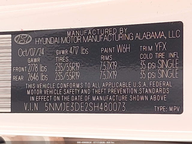Продаж на аукціоні авто 2025 Hyundai Tucson Limited, vin: 5NMJE3DE2SH480073, номер лоту: 45668838