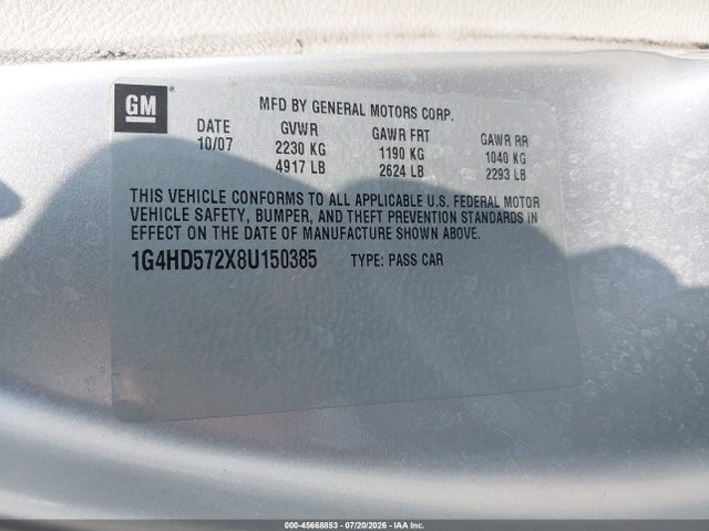 45668853 :رقم المزاد ، 1G4HD572X8U150385 vin ، 2008 Buick Lucerne Cxl مزاد بيع