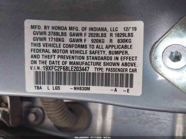 Honda Civic Lx 2020 19XFC2F68LE203447 Image 9